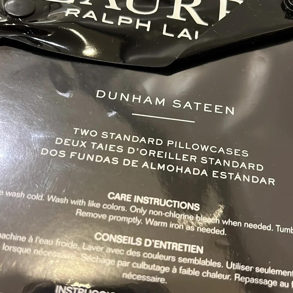 Ralph Lauren Dunham King pillowcase x 2 Charcoal Gray 300ct 21x40 pillow cases